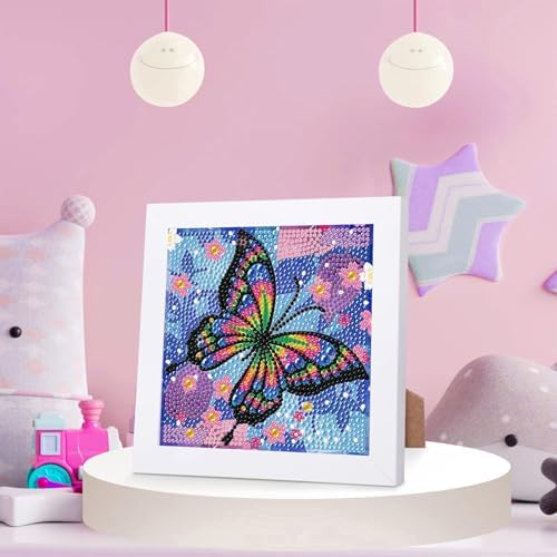 Butterfly Diamond Art Painting Kits for Kids with Frame Ages 6-12 (7x7 in)