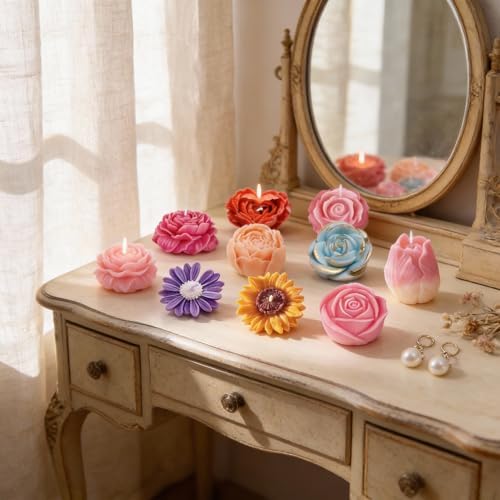 9 Pcs 3D Silicone Flower Molds for Candle Soap Making Cake Chocolate Making
