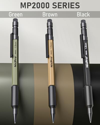Nicpro 3 PCS 1.3 mm Mechanical Pencil Set with 48 Lead Refill, 3 Eraser