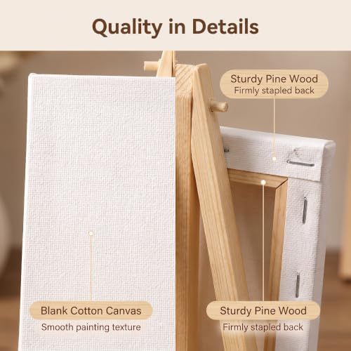 4 Pcs Mini Canvas and Easel Set 4x4 Inch White Blank for Painting Kids