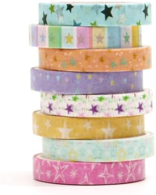 YUBBAEX 8 Rolls Basic Washi Tape Set Cute Pattern Masking Decorative Tapes for Arts, DIY Crafts, Journals, Planners, Scrapbooking, Wrapping (Pastel Star)