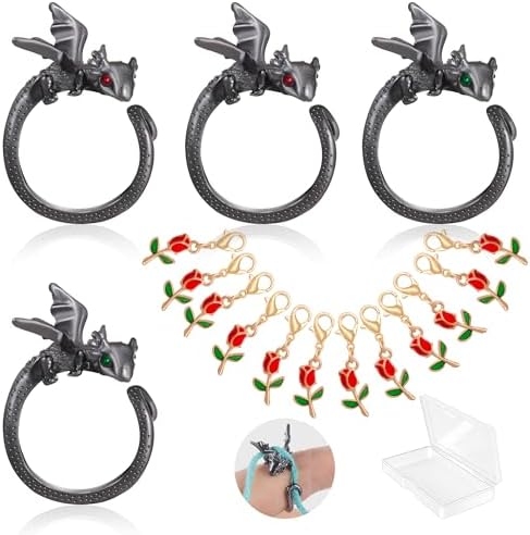HUISUYTON Dragon Crochet Tension Ring for Finger, 4Pcs (Black)