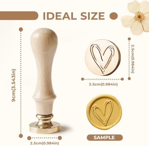 Heart Wax Seal Stamp, 3D Embossed Relief Carving Head and Wood Handle for Wax Seal Stamp Kit, Decor ffor Thanksgiving Card/Envelope/Gift Wrap/Wedding Engagement Party Invitation