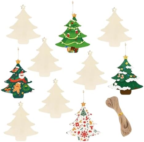 Wooden Christmas Tree Decorations 10pcs Blank Wood Ornaments, 3.5x3x0.12 in Used for Painting and Decoration DIY Technology, Hanging skrnrhrery