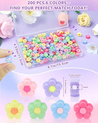 FIVEIZERO Flower Charms, 200PCS Acrylic Flower Beads for Bracelets