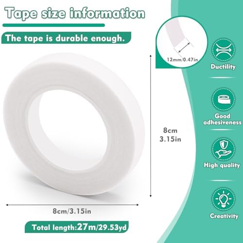Floral Tape, 1/2inch White Flower Tape for Bouquet Floral Crafts