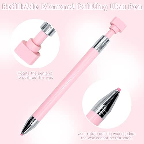 ZYNERY 2 Pcs Diamond Painting Pens with Wax, Refillable Wax Pen, Rotating Glue Point Drill Pen for Nail Art Rhinestones, Diamond Art Accessories and Tools, Quickly Pick Up Beads Gems (Pink, White)