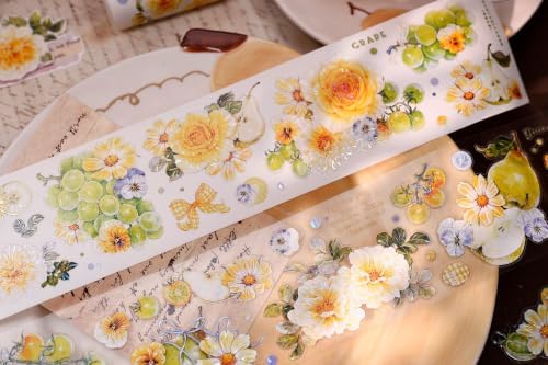 XiaoBaiJia Green Grape Vine,Pre-Cut Washi Paper Shell Light Tape, Washi Stickers,2.36" x5.47 YD for Journal Stickers Journaling Planner Scrapbooking Junk Journal Stickers Craft Supplies