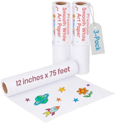 Art Paper Roll Refills – 12" x 75 ft (3-Pack) – Replacement Paper Rolls for Kids’ Art Tables, Easels & Craft Stations – Smooth White Drawing Paper – 7 Days of Play