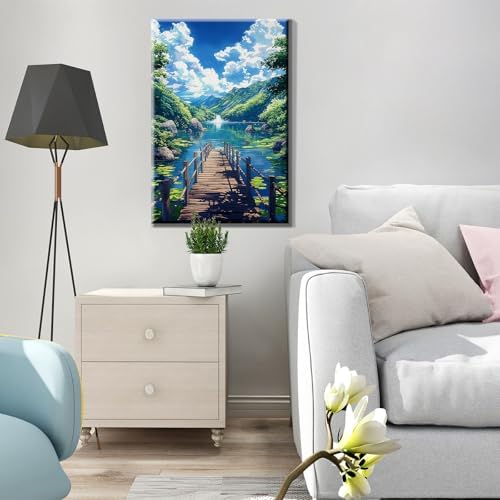 JOOZ Paint by Numbers Kit for Adults with Frame, Landscape Paint by Numbers with Easel, Lake Mountain Paint by Number with Frame, DIY Easy Paint by Numbers Kit for Adults Home Wall Decor 8 x 12 Inch