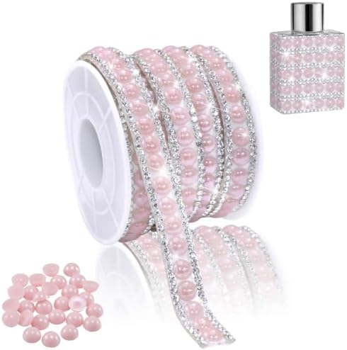 Pink Pearl Rhinestone Tape 1 cm Width Crystal Trim Diamond Ribbon
