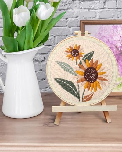 ERKOON Punch Needle Kit Beginners Adults, DIY Easy Flower Embroidery Set for Starter Art Craft, Needling Punching Project with Patterns, Tools, Yarns, Hoop, Instruction (Sunflowers)