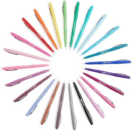 Amazon Basics Felt Tip Marker Pens, Black, Smooth Writing, for Writing, Drawing, Journaling and Note Taking, 24-Pack