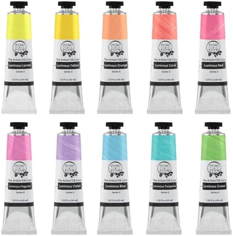Tusc & Pine Artist Oil Paint - Warm & Cool Luminous Set of 10 Assorted Colors, 40 ml each, Non-Yellowing, Rich & Creamy Consistency, Maximum Pigment Load, Small Batch Milled Oil Paints Made in the USA