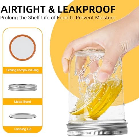 Miuyhji 16 oz Wide Mouth Glass Mason Jars with Lids, 2 Pack for Canning