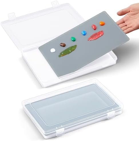 Nuanchu 2 Set Glass Oil Paint Palette, Airtight, 10.2 x 6.8 Inches, Grey | Handy Tempered Glass for Oil Painting, Moisture-proof lid Keep Paint Fresh, Portable Travel Outdoor, Leak-proof Airtight Seal