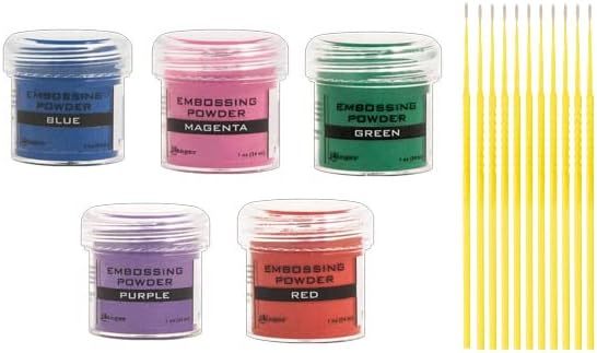 Ranger Embossing Powder Bundle - Blue, Magenta, Green, Purple and Red - 1 oz Jars - Use with Ranger Embossing Inks and Accessories - with Trebbies Detail Sticks