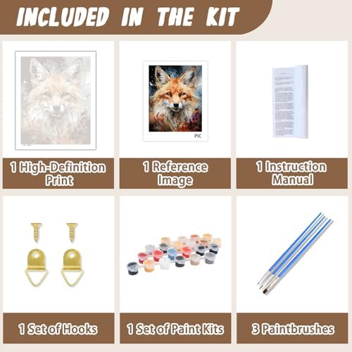 XTCIXAL Paint by Numbers Kit for Adults, Fox - 16X20 Inch