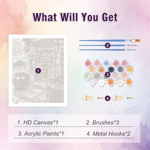 Amaieuin Bookstore Paint by Number Adult,Canvas Paint by Numbers for Adults,Bookstore Adult Paint by Numbers for Home Wall Art Decor 20x16in