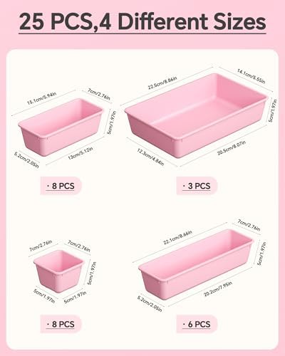 KEMETHY 25 PCS Plastic Drawer Organizers Set, 4 Sizes Vanity Organizer
