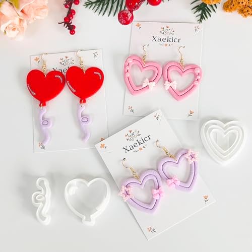 Xaekicr Heart Balloon Polymer Clay Cutters Set – 3Pcs Clay Earring Cutters for DIY Jewelry, Love Shape Clay Tools and Polymer Clay Molds