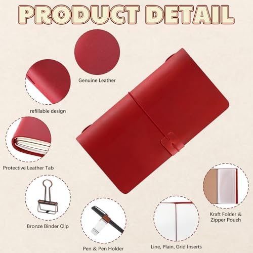 Thenshop Leather Travelers Journal Notebook 3 Inserts, Wine Red, Stand Size