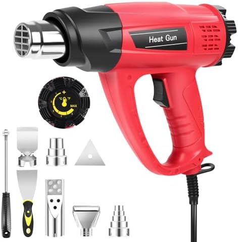 1800W Heat Gun for DIYers, Crafters & Electronics Repair – 140°F~1112°F Variable Temp, 1.5s Fast Heat, 5 Nozzles, 2 Scrapers, Overheat Protection, Hands-Free Stand | Shrink Tube, Resin, Vinyl Wrap