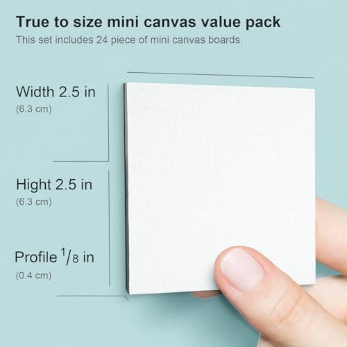 AUREUO Mini Magnetic Canvas Panel 2.5x2.5 Inch / 24 Pack - Small Square Flat Canvas Board with Magnet Back Art Gift Set Bulk Pack Tiny Thin Canvases for Painting & Craft