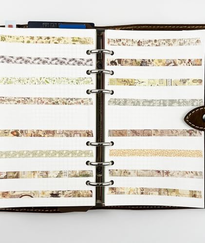 Vintage Brown Skinny Washi Tape Set 20 Rolls -Antique Patterns Masking Thin Basic Decorative Tapes for Arts, DIY Crafts, Bullet Journal, Planners, Scrapbook Decor, Gift Wrapping, Junk Journal