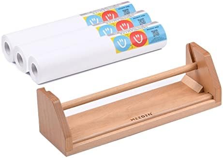 MEEDEN Paper Roll Dispenser with 3 Paper Rolls (12" x 75ft) - Beech Wood Kids Easel, Wooden Tabletop Easel for Kids Art Supplies, Toddler, Doodle, Drawing, Art, Craft