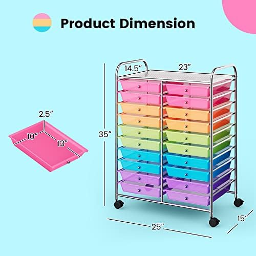 COSTWAY 20-Drawer Rolling Storage Cart, Utility Storage Organizer Cart
