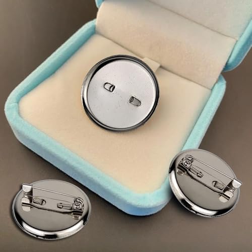 50 Pack Brooch Pins, 1 Inch Disk Pin, Blank Pins with Flat Trays for Crafts DIY Jewelry Making (Silver)