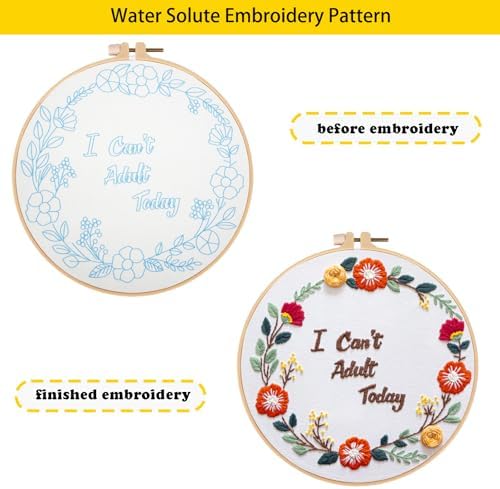Topapfo Funny Embroidery Kit with Tutorial for Beginners Adults, Hand Embroidery Pattern with Hoops Thread Needles Tutorials