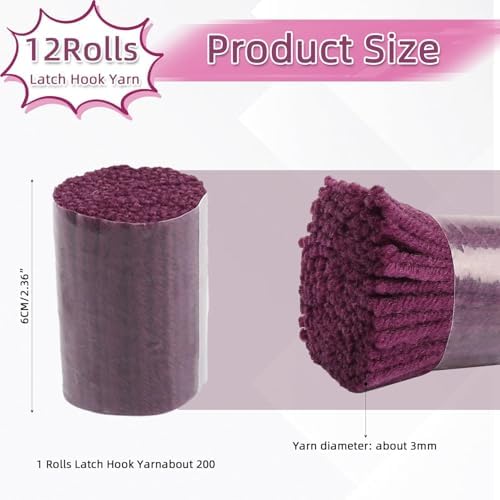 AKZYTUE 12 Rolls Latch Hook Yarn, Precut Rug Yarn for Latch Hook Kits, Crochet Yarn Bundles for Latch Hook Rug Making, DIY Tapestry Crafts for Adults & Beginners,Plum