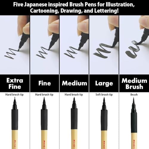 Kuretake Bimoji Brush Pen, 5 pcs set, brush tip marking fude brush pen, for Calligraphy, lettering, illustration, Professional, Made in Japan
