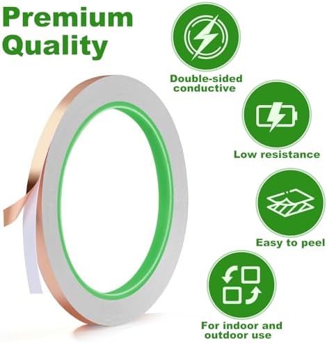 Rindion 4 Pack Copper Tape, 1/4inch X 196.8FT Double-Sided Conductive Copper Foil Tape, Copper Tape Conductive Adhesive for EMI Shielding, Electrical Repairs, Guitars, Grounding, Craft Decorations