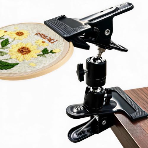 Embroidery Hoop Stand Holder - 360° Rotatable Adjustable Metal Table Clamp for Cross Stitchers,Hands-Free Sewing Needlework Stand,Fits 4–12 Inch Hoops,Portable Embroidery Stand with Protective Pads