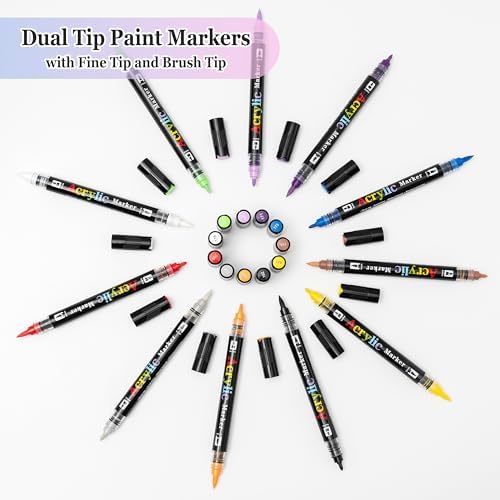Linbsunne 48 Colors Markers Dual Tip Art Marker Set for Book Drawing, Coloring Illustrations, Ceramics, Card making, Note taking Planner