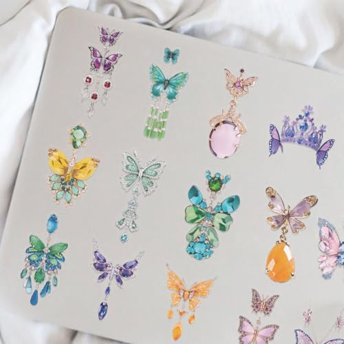 50Pcs Gem Butterfly Scrapbook Stickers – Crystal Butterfly Clear Stickers for Journaling, Scrapbooking, Laptop, Art Crafts
