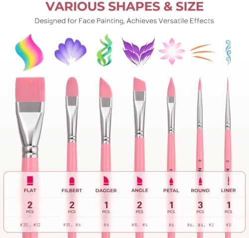 Nicpro 12pcs Face Paint Brushes Set, Soft Face Painting Brushes Pink