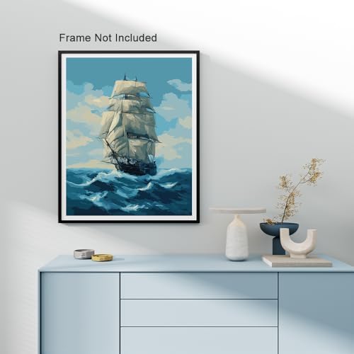 Natuyalo Paint by Numbers for Adults Beginner, Sailing Boat Paint by Number Kits on Canvas Without Framed, Seaside View Paint by Easy Acrylic Painting Home Wall Decor 16x20 inch