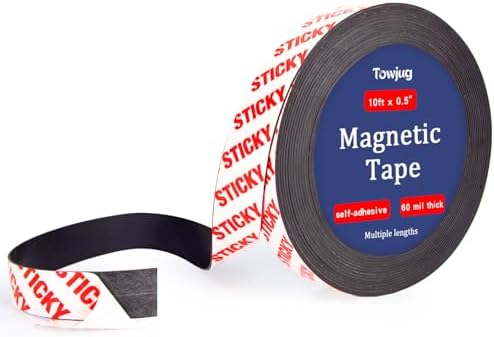 Towjug Magnetic Tape 10ft x 1/2in Fridge Magnets with Adhesive Backing Roll