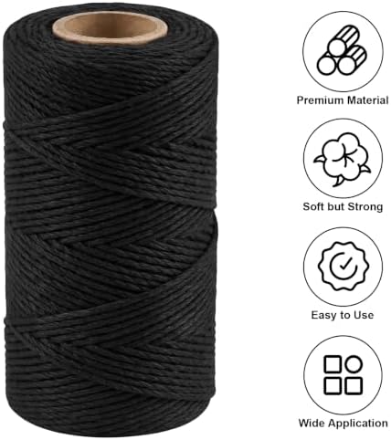 Vaincre 2PCS 328Ft 2MM Natural Cotton Twine String, Black
