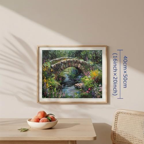 AuraDraw Stone Bridge Paint by Numbers Kit for Adults - DIY Stone Bridge Over River Painting on Canvas, Acrylic Paint Set or Home Decoration 16x20 Inch