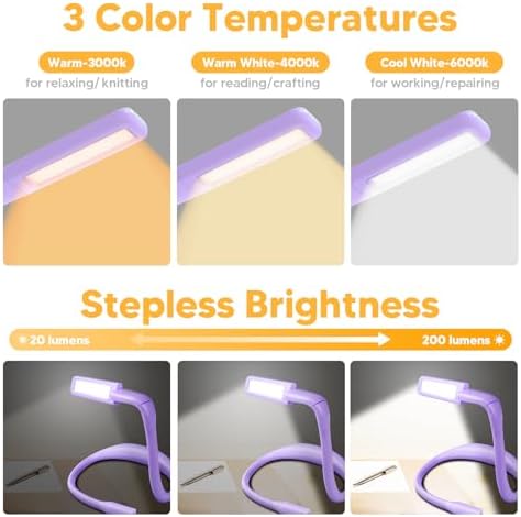 Reading Lights for Books in Bed, 3 Colors Dimmable Neck Light