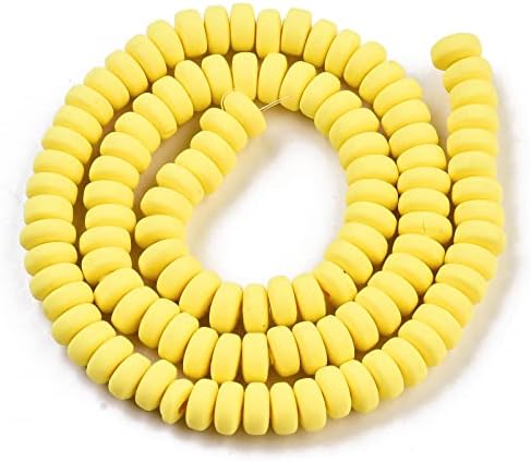 Beadthoven 10 Strands 6mm Vinyl Clay Heishi Beads Yellow Rondelle Flat Round Disc Polymer Clay Beads Loose Handmade Spacers for DIY Necklace Surfer Bracelet Jewelry Making Supplies 3mm Thick