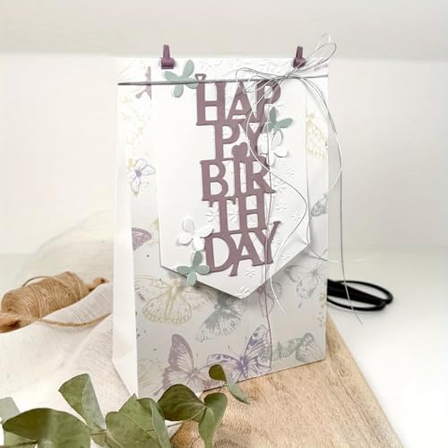 Lapoo Words Cutting Die for Scrapbooking - Durable, Cut Stencils for DIY Scrapbook Photo Album Decorative Paper Card, Card Making Supplies Party Wedding Decorations (Happy Birthday 4.9 x 2.4 in)