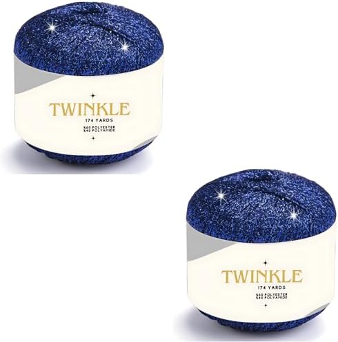 Pack 2 Twinkle Metallic Glitter Yarn Sparkle Fine 1 Light Fingering Weight Worsted Gold Silver for Crochet Knitting, 25g 0.88oz, 175yard Soft Craft Shawls Bags Lurex