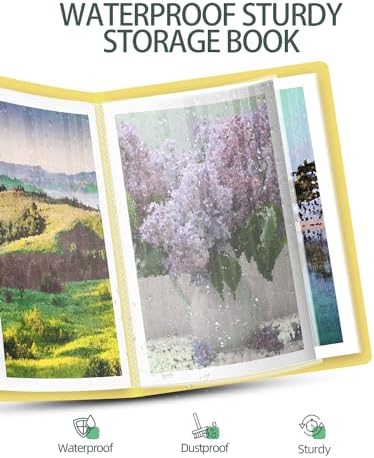 SXhyf A3 Diamond Painting Storage Book for 60 Diamond Painting Pics, 30 Pages Diamond Art Storage Book, Diamond Painting Presentation Portfolio Folder for Artwork (Yellow, A3-16.5 x 12.1 in)