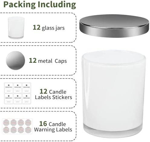 SUPMIND 10oz Inner White Glass Candle Jars with Lid,12pcs for Candle Making